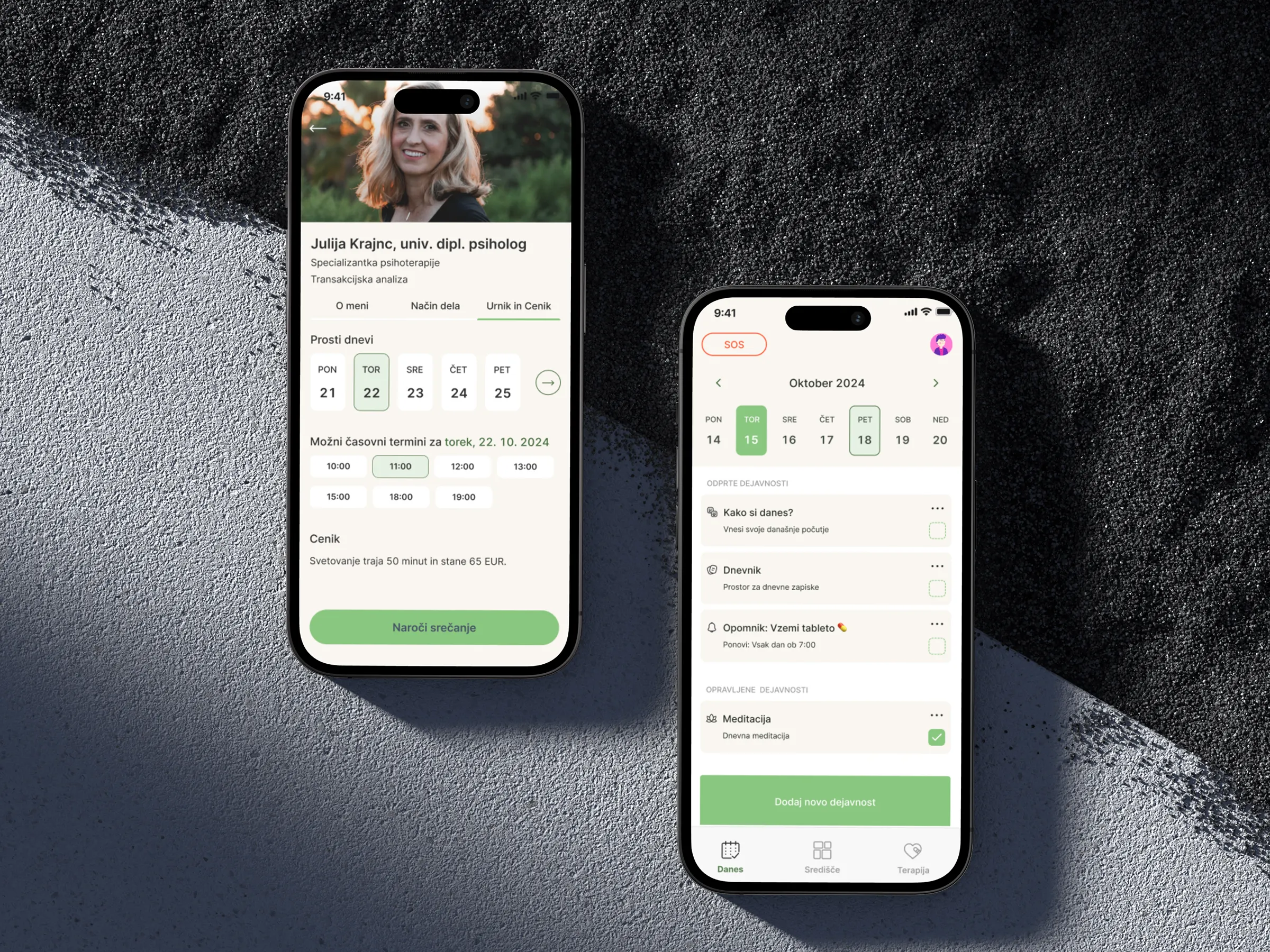 The BOmind app open on a phone, showing the Slovenian welcome screen